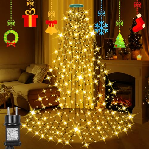 Laybasic Christbaumbeleuchtung mit Ring, 1.75m 400 LEDs Lichterkette Weihnachtsbaum Beleuchtung mit 8 Modi Timer, Wasserdicht LED 16 Stränge, für 90cm bis 170cm Tannenbaum, Warmweiß von Laybasic