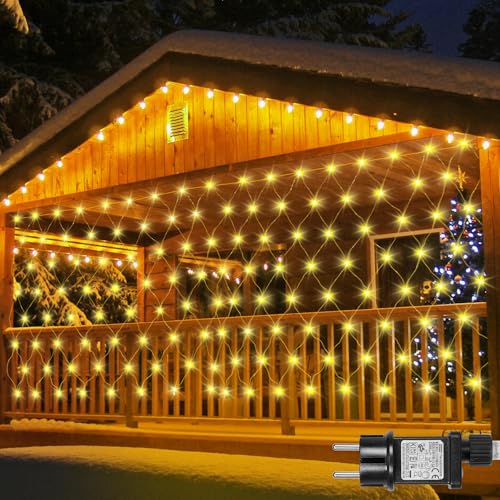 Laybasic Lichternetz Außen 3x2m, 200 LEDs Lichterkette Netz Weihnachtsbeleuchtung, Anschließbar, IP44 Wasserdicht, mit Timer 8 Leuchtmodi, für Garten Büsche Innen Balkon Deko, Warmweiß von Laybasic