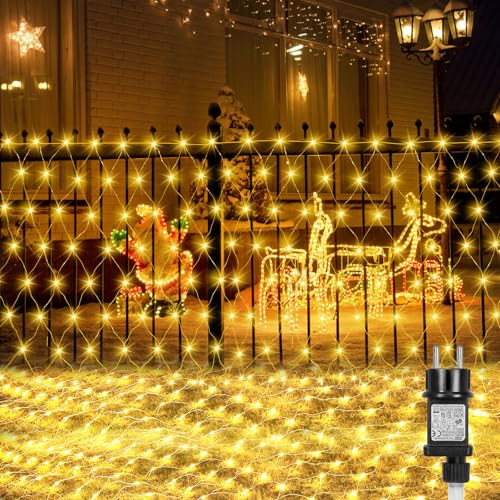 Laybasic Lichternetz Außen 3x2m, 200 LEDs Lichterkette Netz Weihnachtsbeleuchtung, Anschließbar, IP44 Wasserdicht, mit Timer 8 Leuchtmodi, für Garten Büsche Innen Balkon Deko, Warmweiß von Laybasic