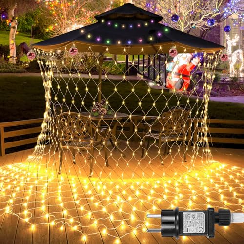 Laybasic Lichternetz Außen 6x4m, 660 LEDs Lichterkette Netz Weihnachtsbeleuchtung, IP44 Wasserdicht, mit Timer 8 Leuchtmodi, für Garten Büsche Innen Balkon Deko, Warmweiß von Laybasic