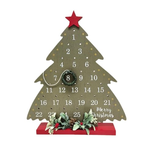 Lazyspace Weihnachtswichtel Adventskalender 2024, Weihnachten Desktop Home Decoration Kleiner Baum Rebe Kreis Countdown Kalender Ornamente Holz Handwerk von Lazyspace