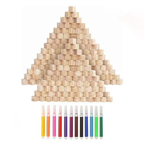 200 Stück Kleine Holzwürfel 10mm mit 12STK Aquarellpinsel Naturbelassene Kiefer Blanko Holzwürfel Quadrat Würfel Natur Deko zum DIY Basteln Malen DIY Handwerk Dekoration Puzzle Nummern-Holzklötze von LbsAMP