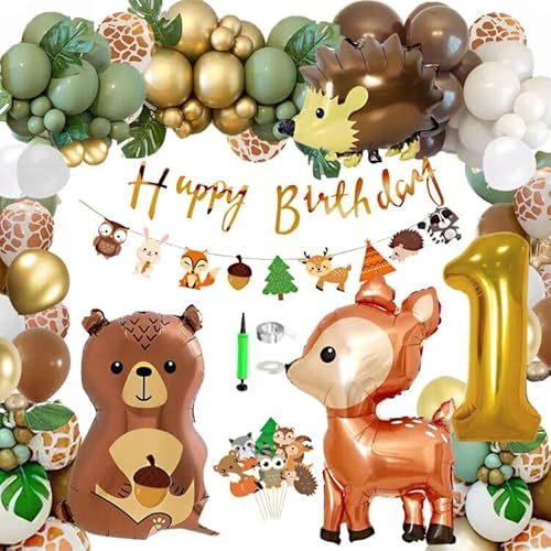 Geburtstag Waldtiere Deko 1 Geburtstag Junge Mädchen Dschungel Kindergeburtstag Deko One Geburtstagsdeko Wild One Waldtiere mit Banner für Geburtstag Dschungel Baby Shower(Helium Ballons) von LbsAMP