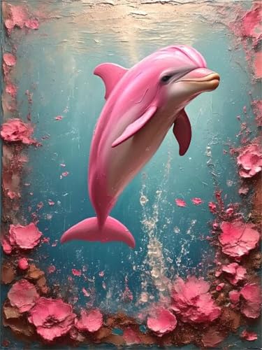 5D DIY Diamond Painting Dolphin Pink Diamond Painting Kinder Erwachsene Set, Diamond Painting Zubehör, Full Crystal Art Cross Stitch Embroidery Canvas Painting, Für Home Christmas Decor 50x60cm Y-188 von Lchtooog