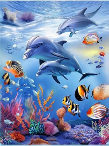 Delphin Diamond Painting Erwachsene Set 5D DIY Diamond Painting Delphin Full Drill Rhineston Stitch Embroidery Art Painting, Für Home Wall Decoration, Weibliches und Mädchen Geschenke 50x60cm Y-191 von Lchtooog