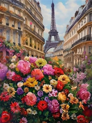 Diamond Painting Diamond Painting Zubehör Paris Blumen 5D Diamond art Painting Full Drill, Rhinestone Crystal Embroidery Canvas, Painting by Numbers, for Children Geschenke Wall Decoration 60x80cm A-4 von Lchtooog