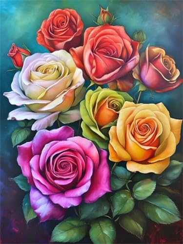 Diamond Painting Set for Adults, DIY 5D Diamond PaintingBunte Rosen, Painting by Numbers Full Crystal Art Cross Stitch Embroidery, Für Büro Home Decor Weibliches und Mädchen Geschenke 90x120cm A-16 von Lchtooog