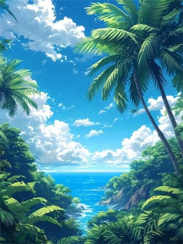 Diamond Painting Set for Adults, DIY 5D Diamond PaintingOcean Coconut Tree, Painting by Numbers Full Crystal Art Cross Stitch Embroidery, Für Home Decor Weibliches und Mädchen Geschenke 50x60cm A-38 von Lchtooog