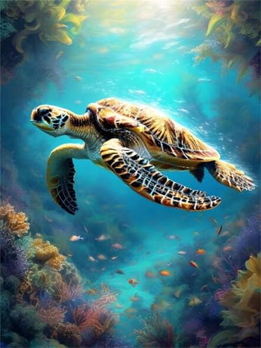 Schildkrötenmeer Diamond Painting Erwachsene Set 5D DIY Diamond Painting Schildkrötenmeer Full Drill Rhineston Stitch Embroidery Art Painting, Für Home Wall Decor, Mädchen Geschenke 100x130cm Y-182 von Lchtooog