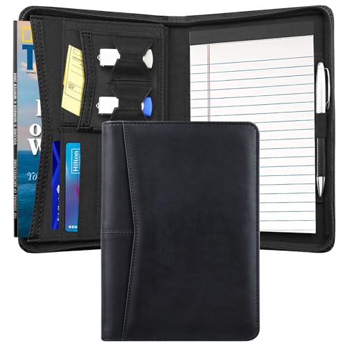 Lcjtop Junior Padfolio/Lebenslauf Portfolio Binder mit nachfüllbarem liniertem Notizblock, A5 Padfolio Mappe, Business Portfolio, Multifunktionshülle, A5 Schreibblock enthalten, Schwarz von Lcjtop