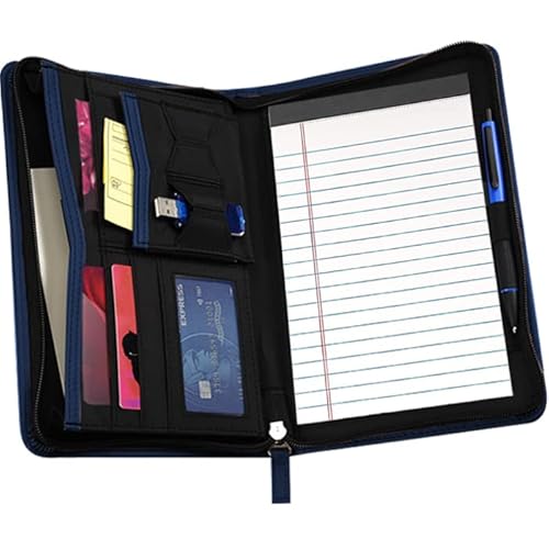 Lcjtop Junior Padfolio/Lebenslauf Portfolio Ordner mit nachfüllbarem liniertem Notizblock, A5 Padfolio-Ordner, Business-Portfolio, Multifunktionshülle, A5-Schreibblock inklusive, Marineblau von Lcjtop