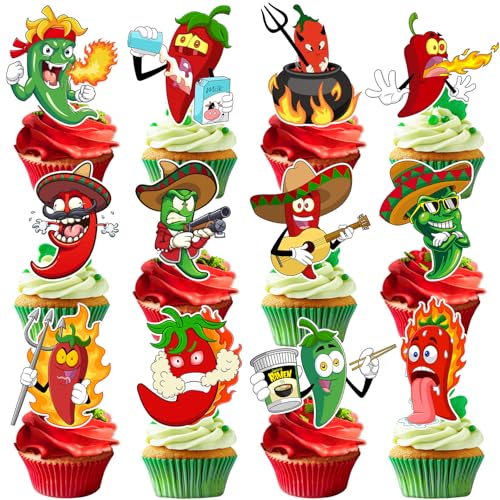 24 Stück Chili Cook Off Kuchen Cupcake Topper Chili Cupcake Kuchen Dekorationen Chili Geburtstag Party Dekorationen für Chili Festival Party Supplies von Lcnjscgo