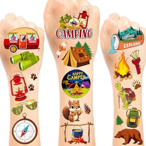 Lcnjscgo 16 Blatt 192 Stück Camping Camp temporäre Tattoos Aufkleber, Camping Camp Party Favors Supplies Geburtstag Party Dekorationen Geschenke für Kinder Mädchen Jungen Klassenzimmer Belohnungen von Lcnjscgo