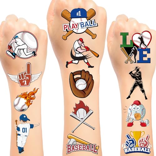 Lcnjscgo Baseball-Tattoos, temporäre Tattoos, Aufkleber, Baseball-Sport-Partygeschenke, Geburtstagsparty-Dekorationen, Geschenke für Kinder, Jungen, Mädchen, Klassenzimmer, Belohnungen, 16 Bögen, 192 von Lcnjscgo