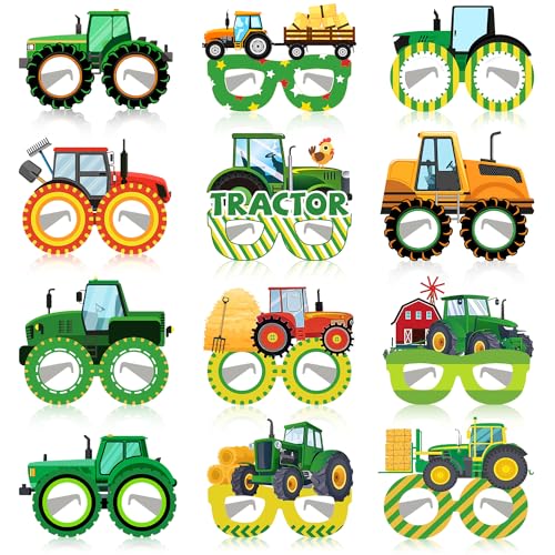 Lcnjscgo Traktor-Papierbrillen, Traktor-Partyzubehör, Bauernhof, grüner Traktor, Geburtstagsparty-Dekorationen, Geschenke, Fotoautomaten-Requisiten für Kinder, Jungen, Mädchen, 24 Stück von Lcnjscgo