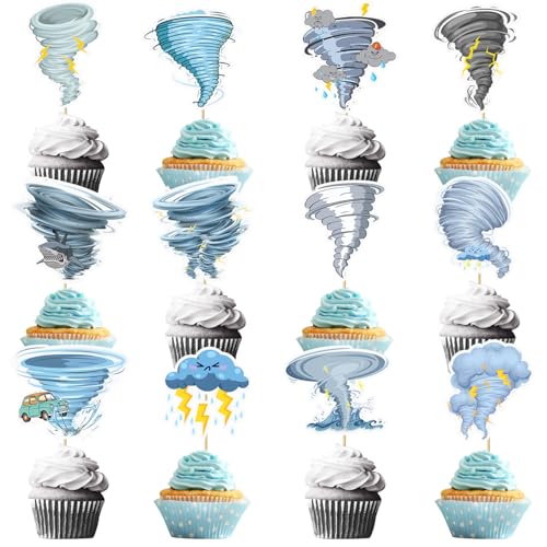 Tornado-Cupcake-Topper, Tornado-Wetter, Cupcake-Kuchendekorationen, Tornado, Geburtstagsparty-Dekorationen, Zubehör für Kinder, Babyparty, 24 Stück von Lcnjscgo