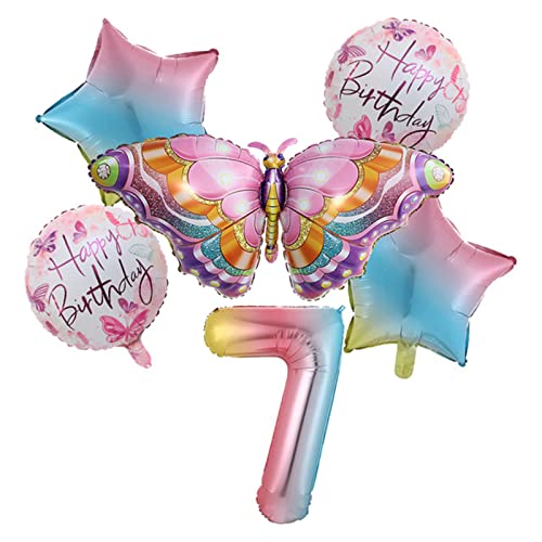 Buntes Schmetterlingsballon-Set, Aluminiumfolie, Zahlenballon, Happy Birthday, Dekoration, Partyzubehör, 6 Stück von Ldabrye