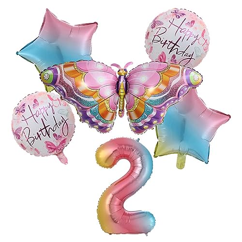 Buntes Schmetterlingsballon-Set, Aluminiumfolie, Zahlenballon, Happy Birthday, Dekoration, Partyzubehör, 6 Stück von Ldabrye