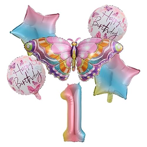 Ldabrye Buntes Schmetterlingsballon-Set mit 6 Aluminiumfolien-Zahlenballons, Happy Birthday Dekorationen, Babyparty, Partyzubehör von Ldabrye