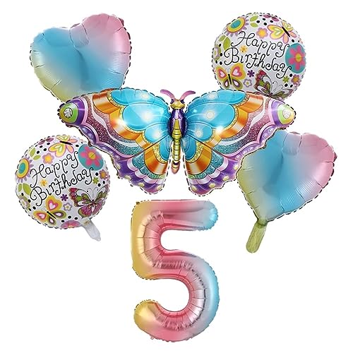 Ldabrye Buntes Schmetterlingsballon-Set mit 6 Aluminiumfolien-Zahlenballons, Happy Birthday Dekorationen, Babyparty, Partyzubehör von Ldabrye