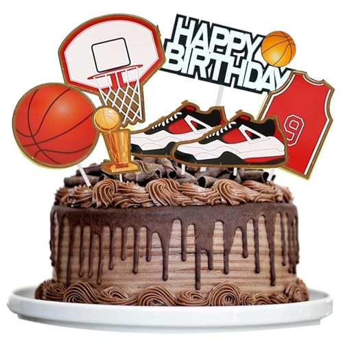 LdawyDE Tortendeko Geburtstag, 7 pcs Geburtstagstorte Basketball Cake Topper ‘Happy Birthday’ Tortentopper für Kinder Jungen Basketball-Enthusiasten Festival Geburtstag Party Deko (C) von LdawyDE