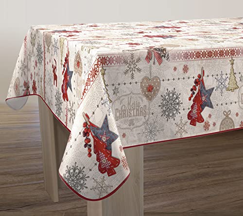 Le linge de Jules ‎Joyeux-Noël-Rectangle-150-x-300 Fleckabweisende Rechteckig Tischdecke, Frohe Weihnachten, 300cm Länge, 150cm Breite von Le linge de Jules