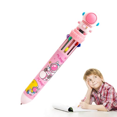 LeKing Farbige Kugelschreiber,Mehrfarbige Kugelschreiber, Cartoon Astronaut 10-in-1 Kugelschreiber, 0,5 mm einziehbarer Tintenpressstift zum Schreiben, Journaling, Schulbedarf von LeKing