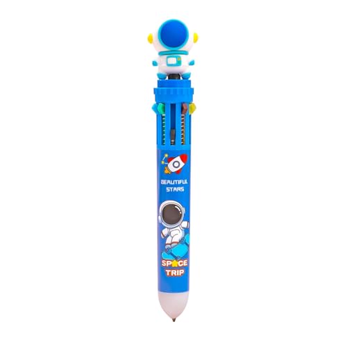 LeKing Mehrfarbiger Kugelschreiber,Bunte Kugelschreiber,Mehrfarbiger 10-in-1-Kugelschreiber mit Cartoon-Astronauten | Einziehbarer 0,5-mm-Drucktintenstift für reibungsloses Schreiben, Schulbedarf für von LeKing