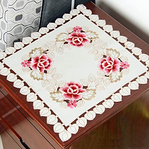 LeLehome Tischdecke mit Blumenstickerei, quadratisch, Vintage, klassisch, Spitze, Beige, Rot, Rose, weiße Blätter, kleine Esstischdecke, Tischdecke für Hochzeit, Party, Zuhause, Küche, Dekoration, 84 von LeLehome