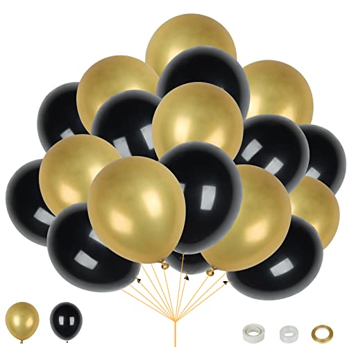 60 Stück Luftballons Schwarz Gelb - Geburtstag Luftballons mit Bändern, Hochzeit Hochzeitsballons für Hochzeit, Geburtstag, Party, Graduierung, Deko, 12 Zoll von LeaderPro