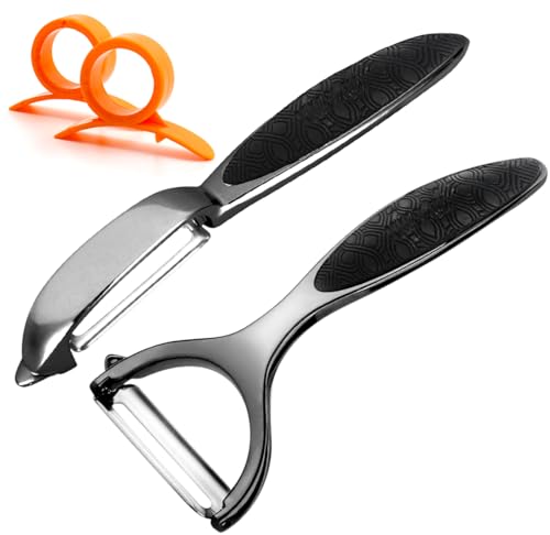 Leaflai Schäler - 2Pcs Schäler Set Premium Edelstahl Y & I-förmiges Drehbares Gemüsemesser mit Scharfer Klinge und Rutschfestem Griff Kartoffelschäler Gemüse für Tomaten, Karotten, Obst (Schwarz) von Leaflai