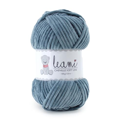 LEAMI Chenille Garn Graublau (100g/120m) von Leami