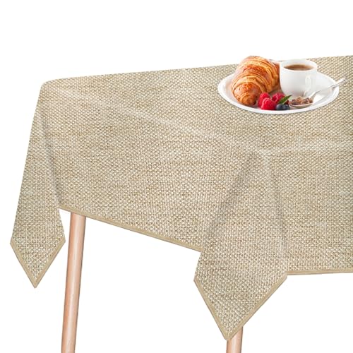 LeapBeast Leinenoptik Tischdecke,Wasserabweisend Tischtuch,Abwaschbar Tischwäsche,Garten-Tischdecke Outdoor,Tischtuch Esstisch,Fleckschutz,für Wohnzimmer,Esszimmer, Balkon (Hellgrau, 100x140cm) von LeapBeast