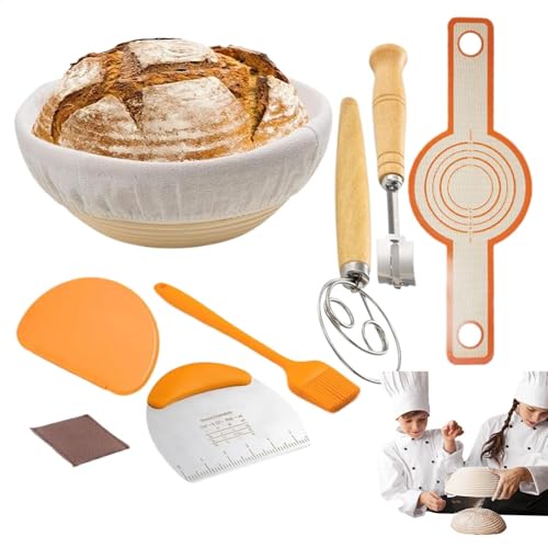 Gärkörbchen Set mit Liner, 25cm Rund & Oval Sauerteig Starter Kit, Sauerteig Brot Backen Zubehör, Brot Backen Werkzeuge, Brot Gärkörbchen aus Peddigrohr zum Brot backen, Brotkörbchen, von LearnLyrics