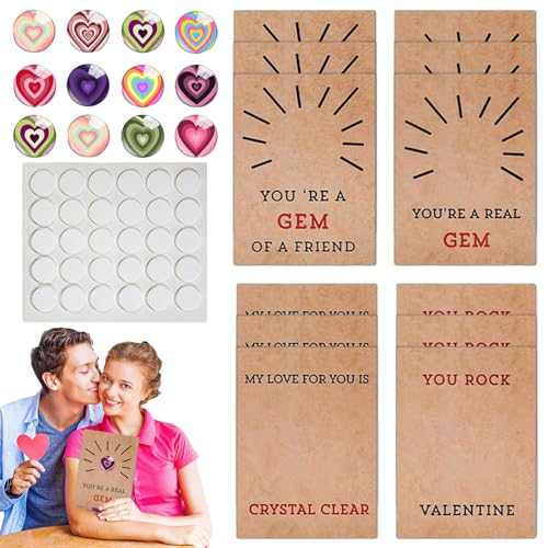 LearnLyrics Valentinstags-Geschenkkarten mit Geschenk, Herzen zum Valentinstag | Packung mit 12 Geschenkkarten zum Valentinstag für Pop Heart Fidget, Kristallsteine von LearnLyrics