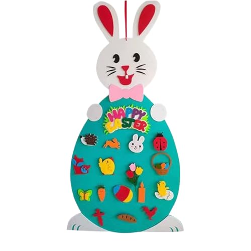 LearnLyrics handgefilzter Osterhase mit Ornament - Häschen - Anhänger aus Filz - Ostern-Deko - fair Trade Handmade,Felt Easter Bunny Decorations, Rabbit Carrot Felt Set with Detachable Ornaments von LearnLyrics