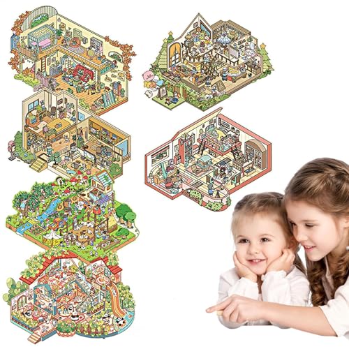 Miniaturlandschaftsaufkleberbuch, Landschaftsaufkleber -Szene | 3D Cartoon No Cut House Decal - Dreamland Landscape Decal, Relief Stress Pass the Time Sticker für Zuhause, Junge, von LearnLyrics