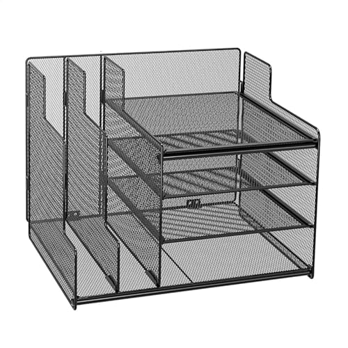 Schreibtisch Organizer mit Aktenhalter, 5 Ebenen Papier Briefablage mit Schublade und 2 Stiftehalter,Schreibtisch Netz Ablagefächer Organizer mit, Schreibtischorganisator mit 2 Schubladen, multifunkti von LearnLyrics