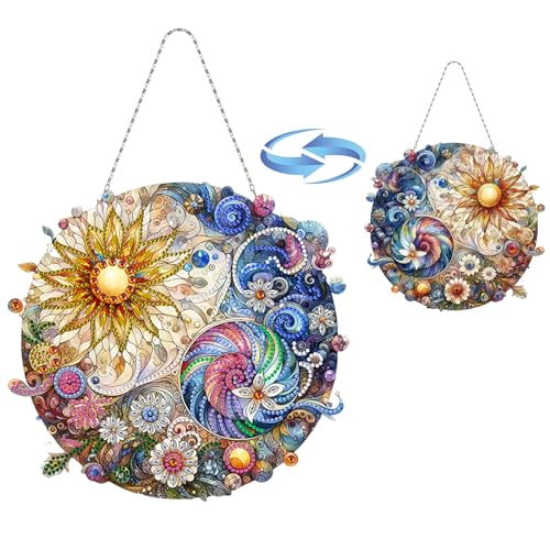 Lebartm DIY Diamant-Anhänger Ornament Doppelseitiges Muster Speziell geformter Kristall Diamond Art Painting Hanging einseitig für Haus Garten Wand Tür Dekor-Blume01 von Lebartm