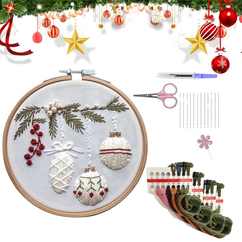 Lebartm DIY Stickset für Anfänger Kreuzstich Kits Handstickerei Pflanzenmuster Stickgarn-Kit für Craft Lover Handstich mit Stickerei-Stoff-Stechpalmenkugel von Lebartm