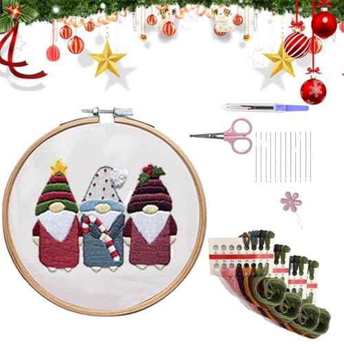 Lebartm DIY Stickset für Anfänger Kreuzstich Kits Handstickerei Pflanzenmuster Stickgarn-Kit für Craft Lover Handstich mit Stickerei-Stoff-Weihnachtsmann von Lebartm