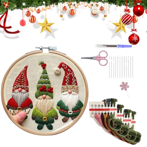 Lebartm DIY Stickset für Anfänger Kreuzstich Kits Handstickerei Pflanzenmuster Stickgarn-Kit für Craft Lover Handstich mit Stickerei-Stoff-Weihnachtswichtel von Lebartm