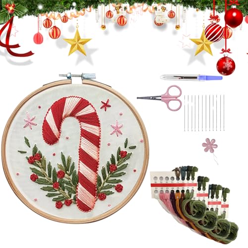 Lebartm DIY Stickset für Anfänger Kreuzstich Kits Handstickerei Pflanzenmuster Stickgarn-Kit für Craft Lover Handstich mit Stickerei-Stoff-Zuckerstange von Lebartm