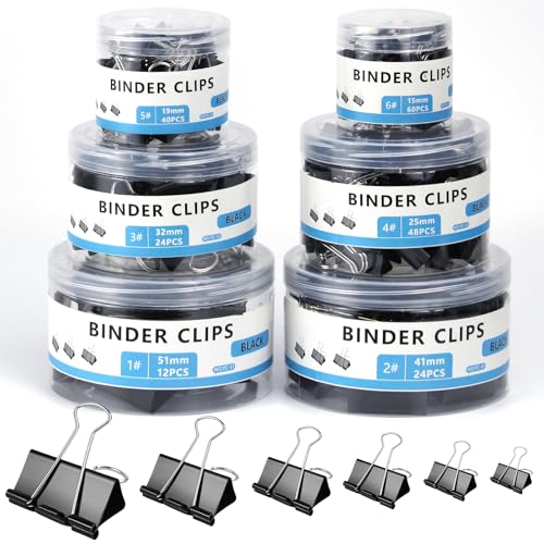 208 Stück 6 Größen Binder-Clips in verschiedenen Größen, einschließlich extra großer, mittelgroßer und kleiner schwarzer Klammern, Bürobedarf, schwarze Büroklammern, Büroklammern, Büroklammern für von Lechay