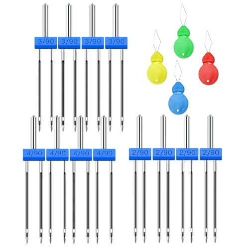 12 StüCke Zwillingsnadeln FüR NäHmaschine, Zwillingsnadeln NäHmaschinennadeln, Zwillingsnadeln, NäHmaschinennadel Swillingsnadel, Doppel Zwillingsnadeln 3 GrößE 2/3/4mm,Mit 4pcs NadeleinfäDler von Lechengjia