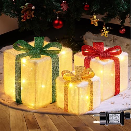 Lecone 3er Set LED Geschenkbox Weihnachten Weihnachtenbox Beleuchtete Lichterkette batteriebetrieb Weihnachtsdeko von Lecone