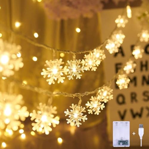 Lecone Led Lichterketten Schneeflocke 3m 20LED Licht Batteriebetriebene und USB für Jar Garten Camping Weihnachten Innen Außen Dekorationen,Warmweiß von Lecone