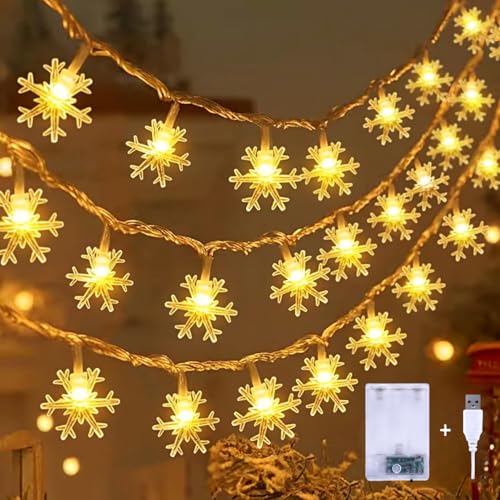 Lecone Led Lichterketten Schneeflocke 3m 20LED Licht Batteriebetriebene und USB für Jar Garten Camping Weihnachten Innen Außen Dekorationen,Warmweiß von Lecone