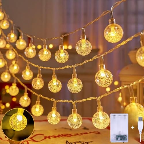 Lecone Lichterkette Batterie und USB, 3m 20LED Kristall Kugel Lichterketten Globe Weihnachtsbeleuchtung für Außen Innen Zimmer Party Garten Weihnachten Deko von Lecone