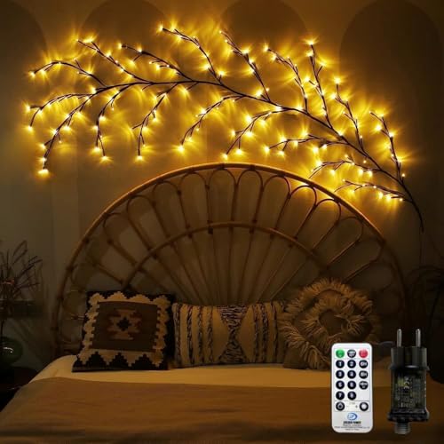 Lecone Lichterkette Willow Vine, 8 Modes Weidenrebe Baum Lichter mit Fernbedienung|Timer, 144 LED Biegbare Künstliche Baumzweige Lichter, Innen Wanddeko Aesthetic Room Schlafzimmer Deko von Lecone